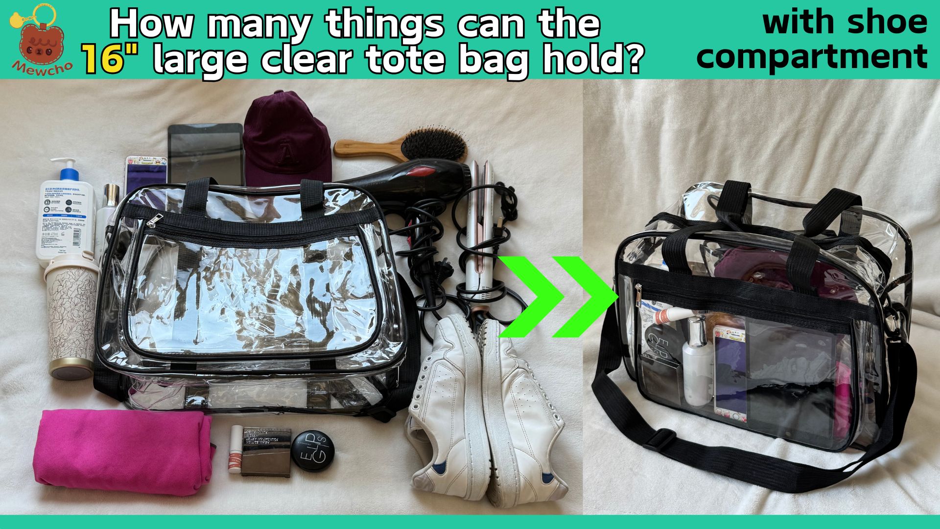 Amazon.com | Large Clear Beach Bag with Shoe Compartment, Clear