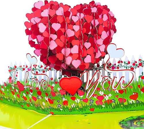 HEARTAGS Tarjeta desplegable para el día de la madre, árbol de corazón, tarjeta de feliz día de la madre para mamá, esposa, tarjeta romántica de