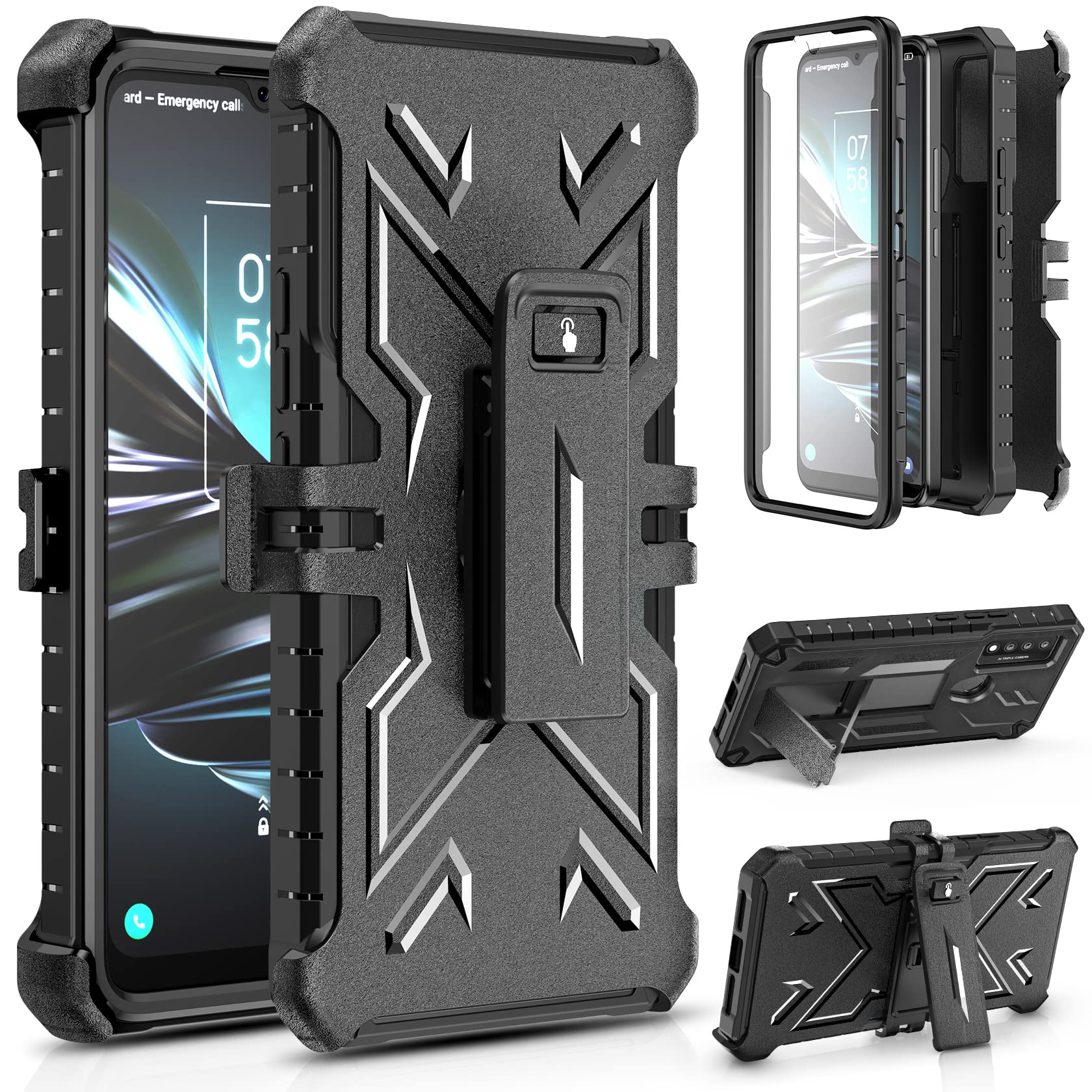 Case for TCL 20-XE Mobile Phone: Built-in Kickstand Holster Durable Heavy Duty Protection Matte Textured Luxury Cover with TPU Shockproof Protective Cell Case