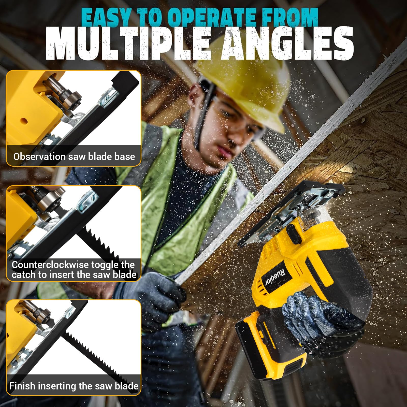 Scie Sauteuse Sans Fil 20V Compatible Dewalt - Biseau 45° 6 Vitesses 4 Orbitaux Avec Lames Et Guide