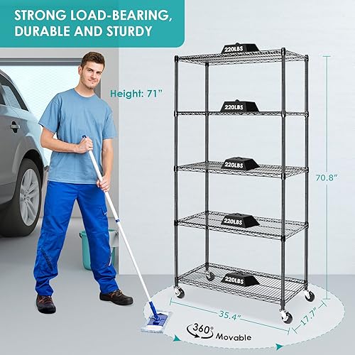 Miniatura 10 de Estantería de alambre de 4 niveles, estantes de alambre de altura ajustable con capacidad de 265 libras, estantería de alambre de metal para