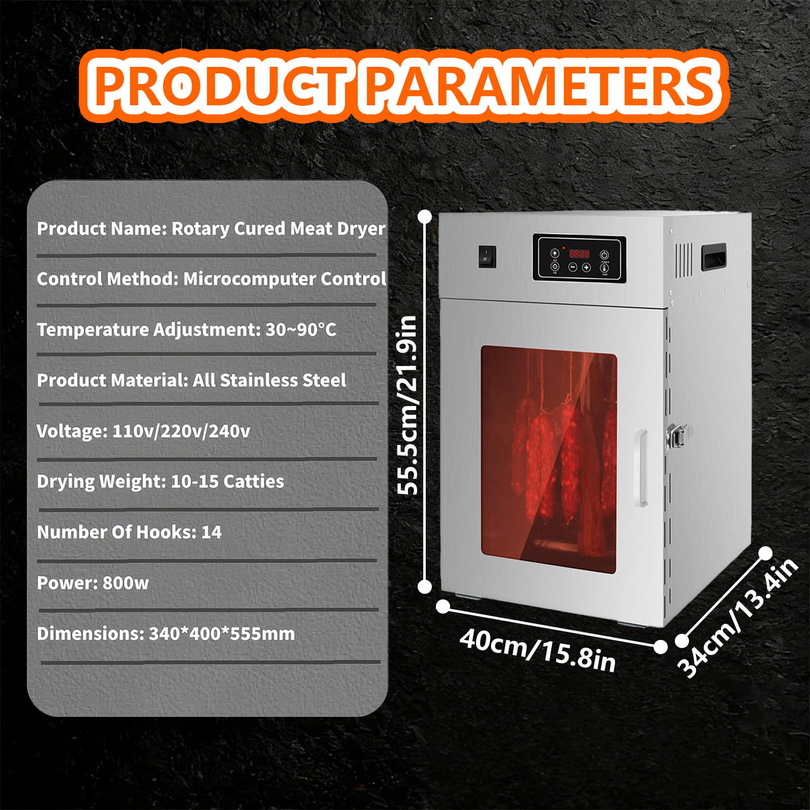 Essiccatore per Carne con Controllo Digitale, Essiccatore per Carne Professionale da 800 W e Essiccatore per Alimenti, 14 Ganci, può Essiccare Uniformemente Salsicce, Carne Secca, Carne, ECC.