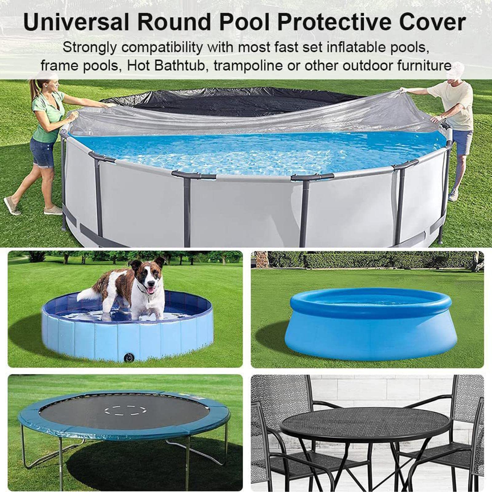 Cubierta redonda para piscina de 180 cm, cubierta solar para piscinas sobre el suelo, piscina enterrada, bañera de hidromasaje y cama elástica, cubiertas redondas impermeables y a prueba de polvo pa