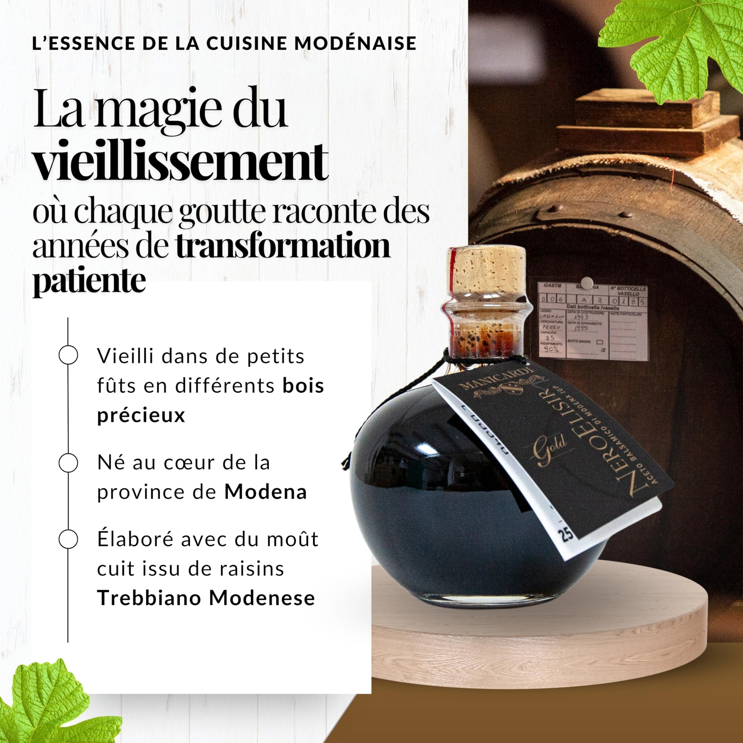 MANICARDI Vinaigre Balsamique de Modène IGP Nero Elisir Gold - Produit Italien avec bec verseur anti-goutte - Dense, parfait pour fromages, légumes, viandes rôties, fraises et glace, 250 ml