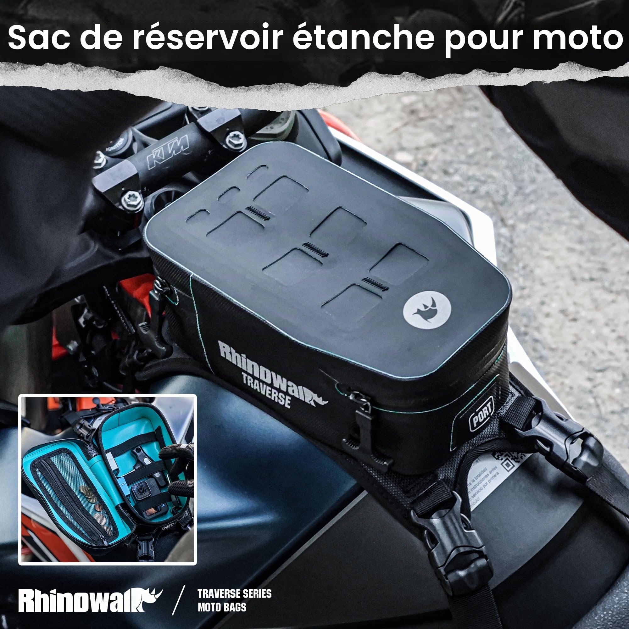 Rhinowalk Sac à Dos de réservoir de Moto, étanche, Rigide, Extensible, 2 l, Sac de Rangement, Sac à Bagages, Sac à Dos