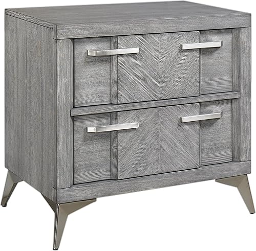 Bernards Mesita de noche Aries de 28 pulgadas de ancho con 2 cajones en muebles grises
