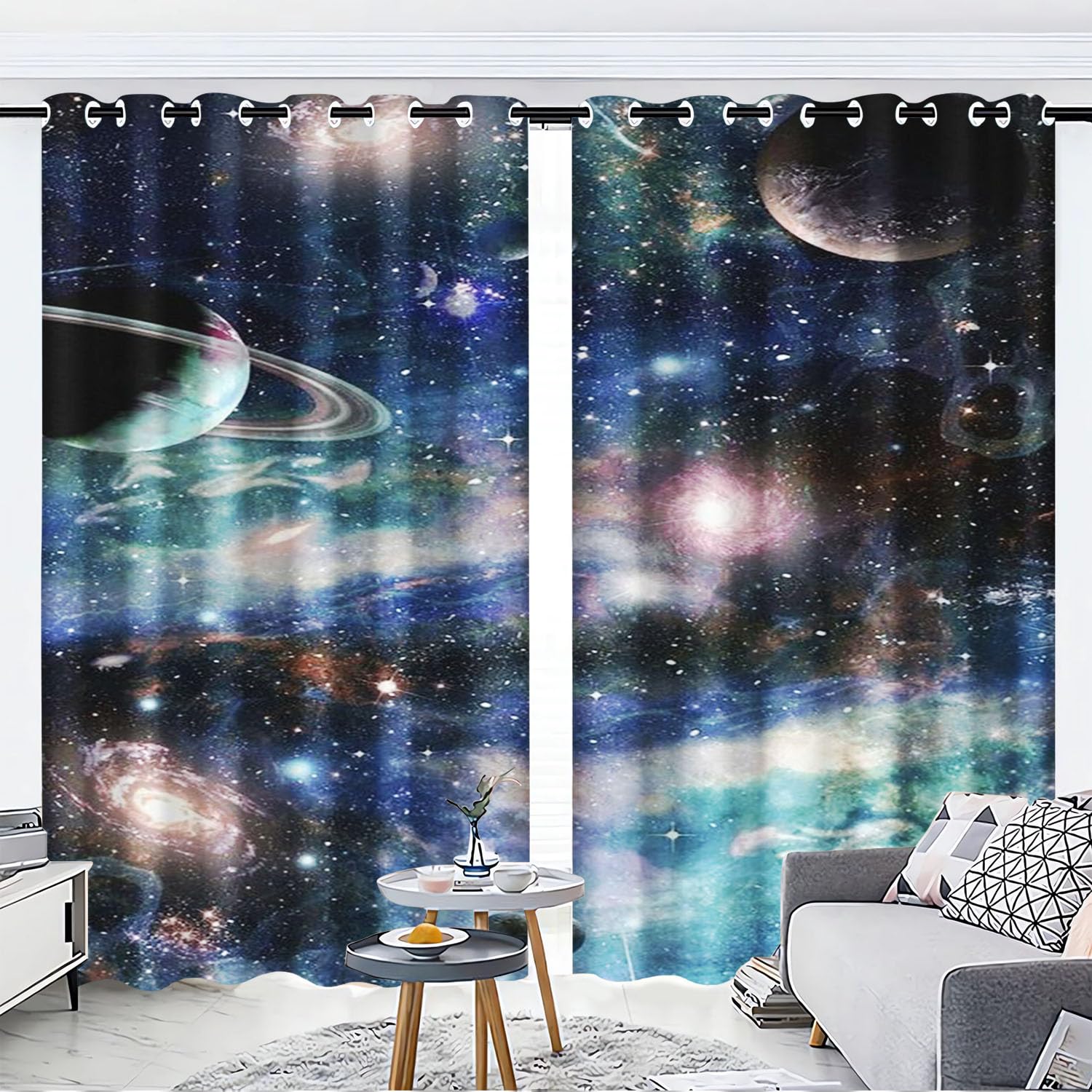 KARPIX Universe Planet Window Curtain, Space Starry Clear Curtains with Eyelets - Image 2