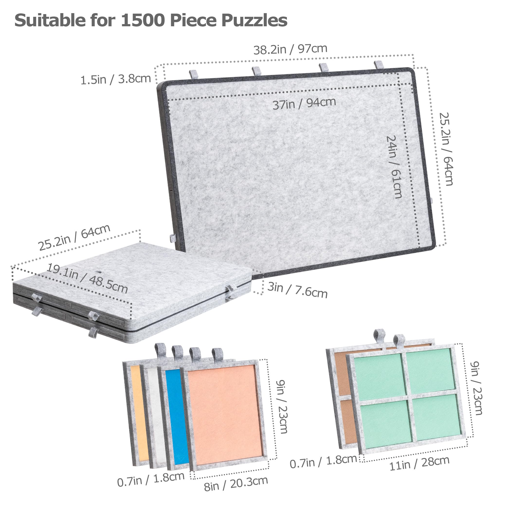 Planche à puzzle inclinable de 1500 pièces avec 6 tiroirs colorés et couvercle, table de puzzle pliable avec chevalet/support intégré réglable sur 3 positions, plateau de jeu léger pour adultes