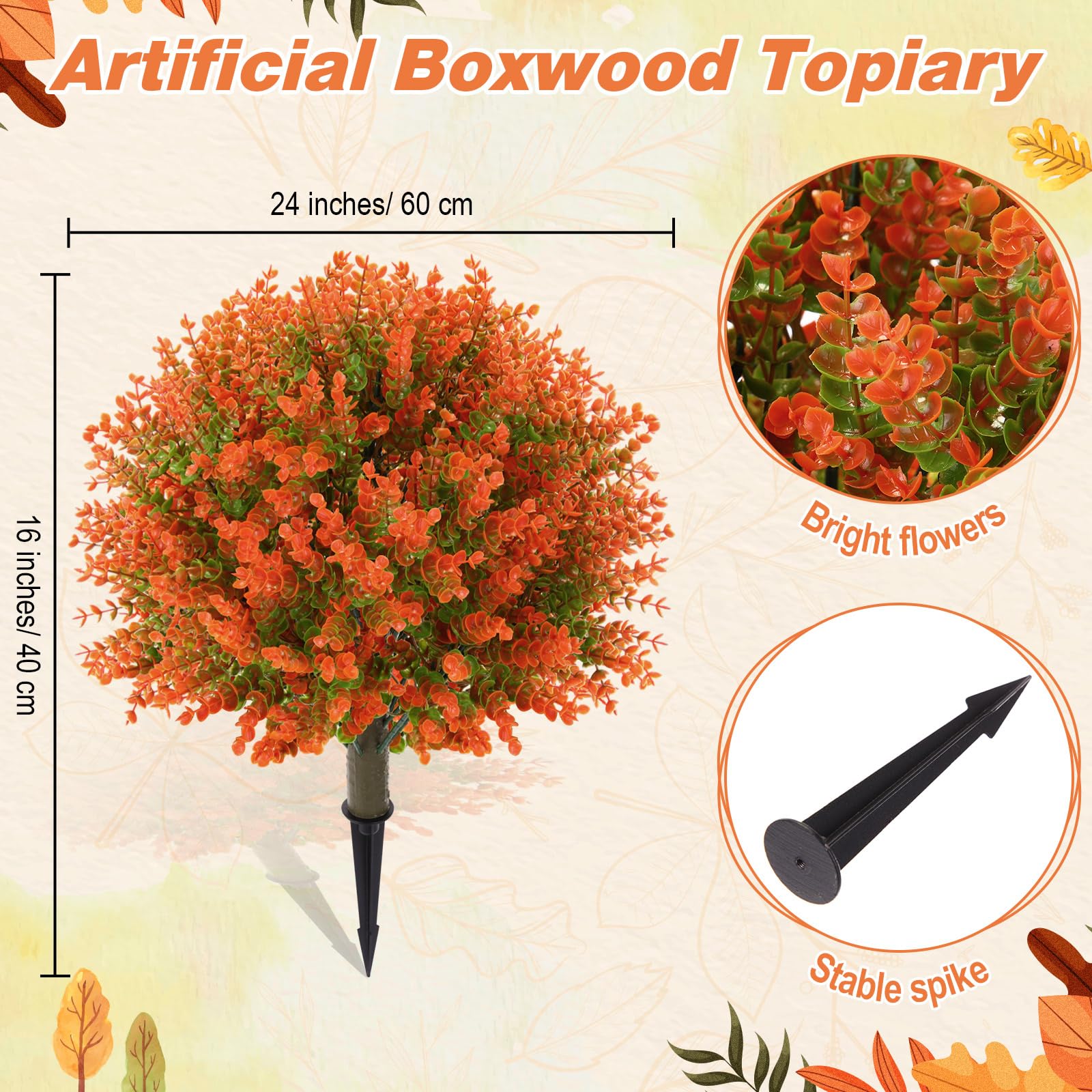 Yunlly 2 alberi di bosso artificiali da 45,7 cm, per esterni, resistenti ai raggi UV, arbusto finto con picchetto, decorazione per interni, giardino, cortile, portico, patio (arancione)
