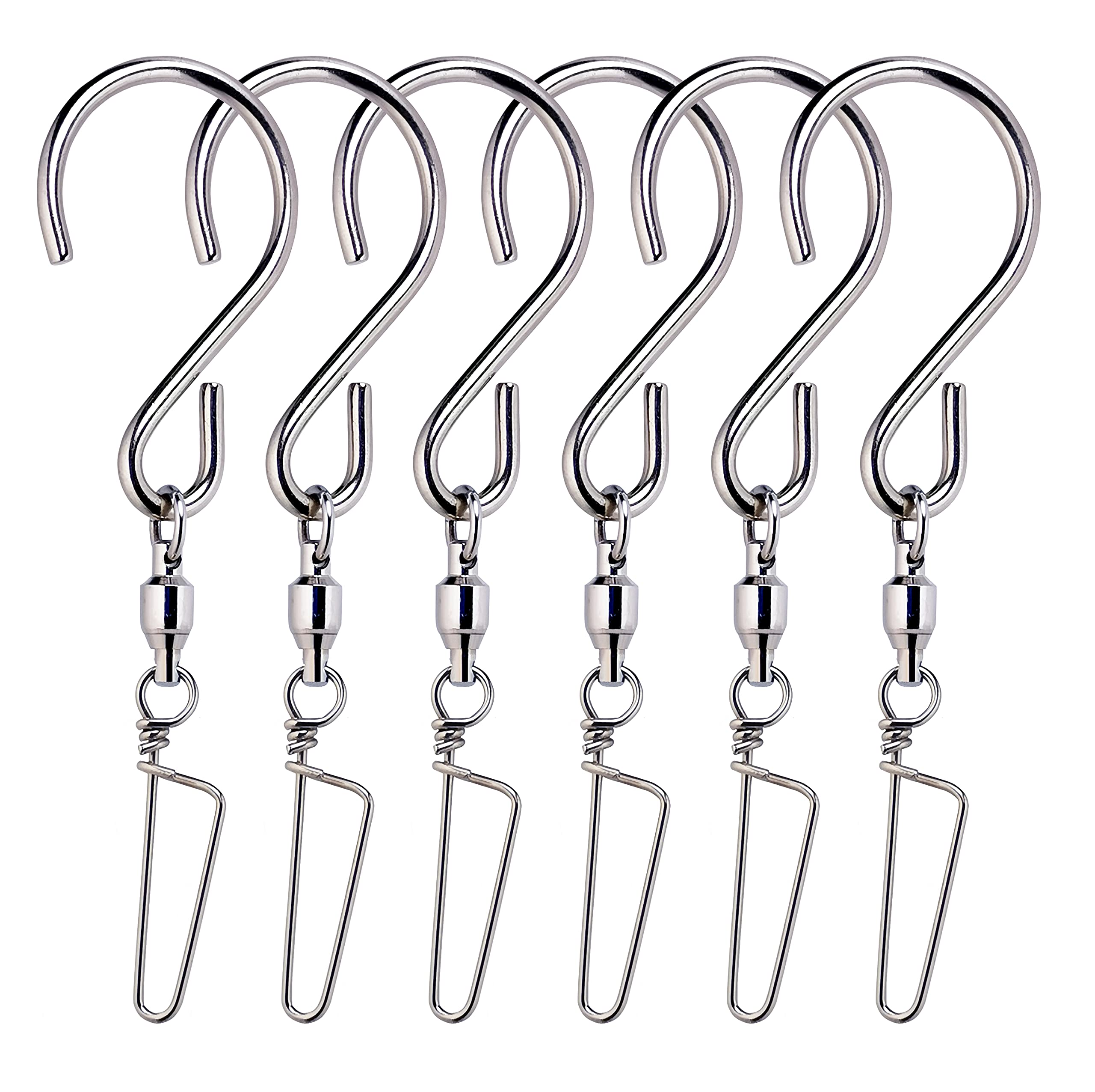 HS’s Creation 6 Pack S Hook Locking Clip Swivel for Indoor Outdoor Organization Spinning Hanger Clothline Rack Wind Chimes Spinner Prism Windsocks Hanging Plant