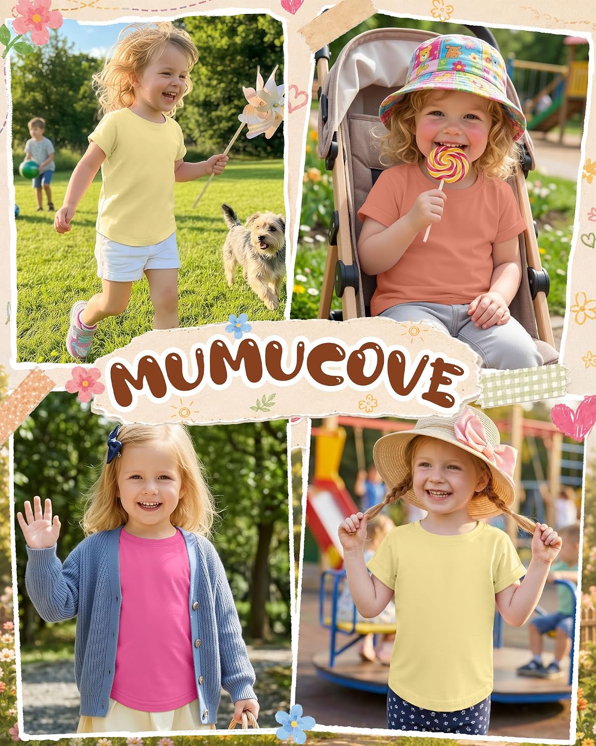 3 Pack Toddler Girls Short Sleeve T Shirts Kids Crewneck Rolled Cuffs Summer Tee Solid Color Casual Tops