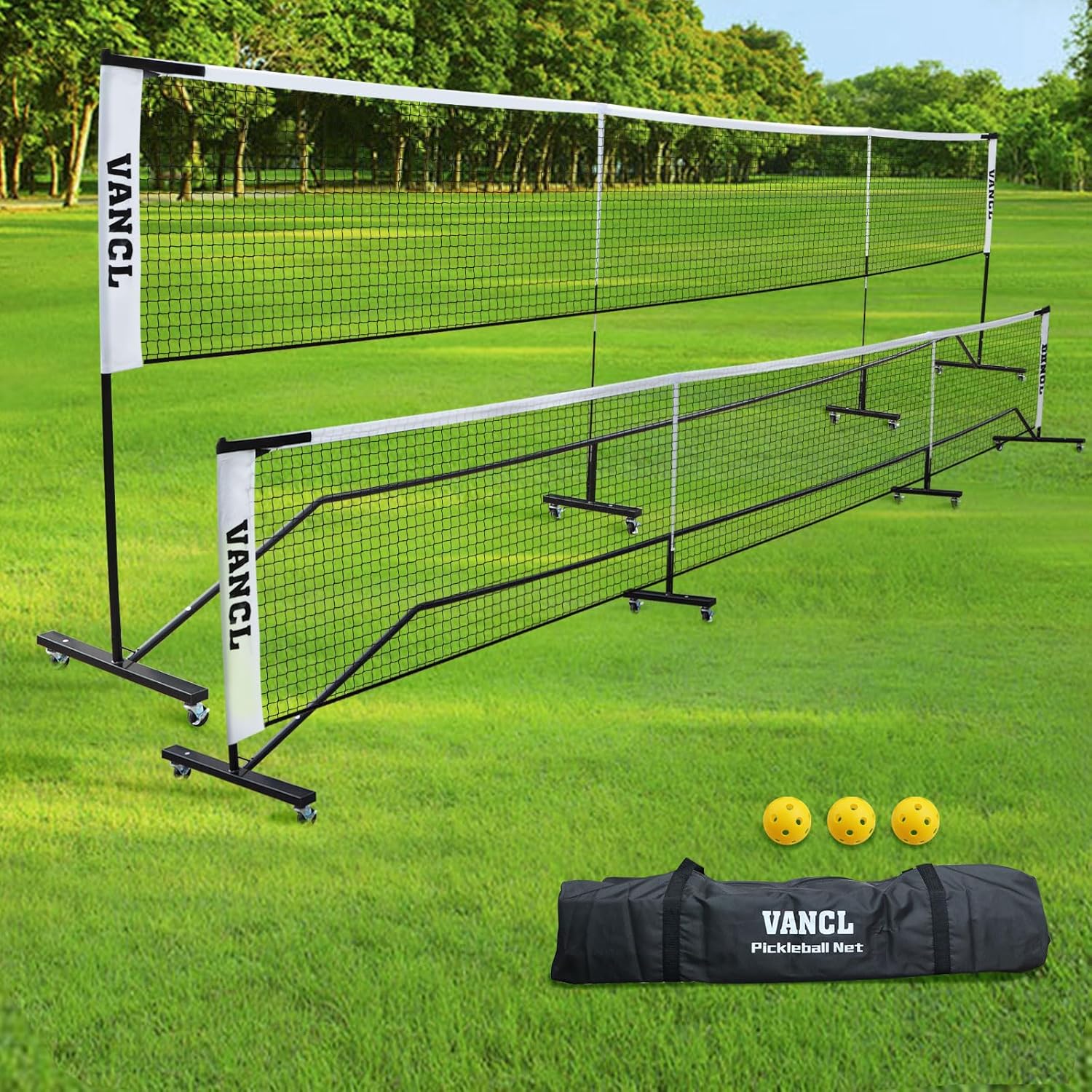 Pro Pickleball Net Portable with Wheels – 22ft Heavy Duty Pickleball Net System with Sturdy Aluminum Frame for Outdoor & Indoor – Nylon Net & Carrying Bag for Pickleball, Tennis, Badminton