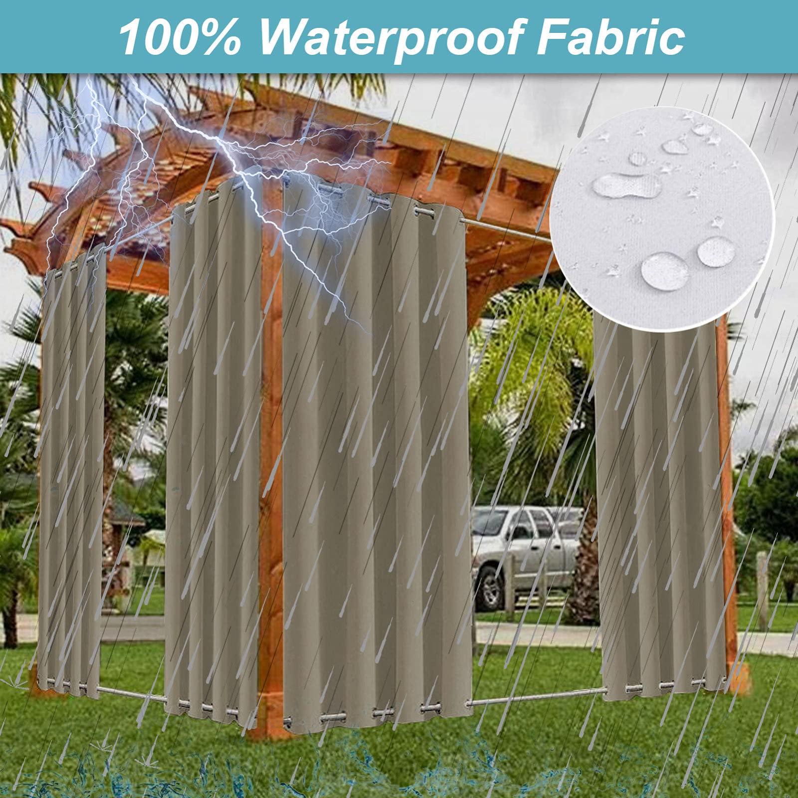 EMDPBD Tende da Esterno con Occhielli sopra (ID: 4cm) e sotto (ID: 4cm) Tenda con Occhielli Impermeabili per Esterni per Veranda, Pergola, Capanna, Patio, 1 Pezzo,Lightcoffee-213 * 259cm