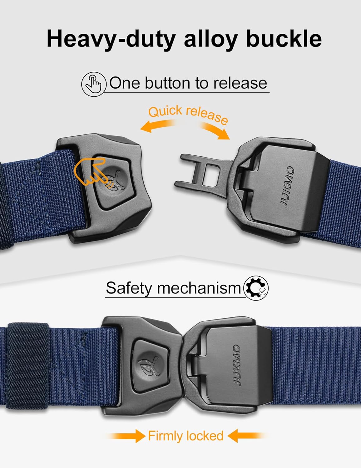 JUKMO Quick Release Tactical Belt, Military Work 1.5" Nylon Web Golf Belt with Heavy Duty Seatbelt Buckle - Image 2
