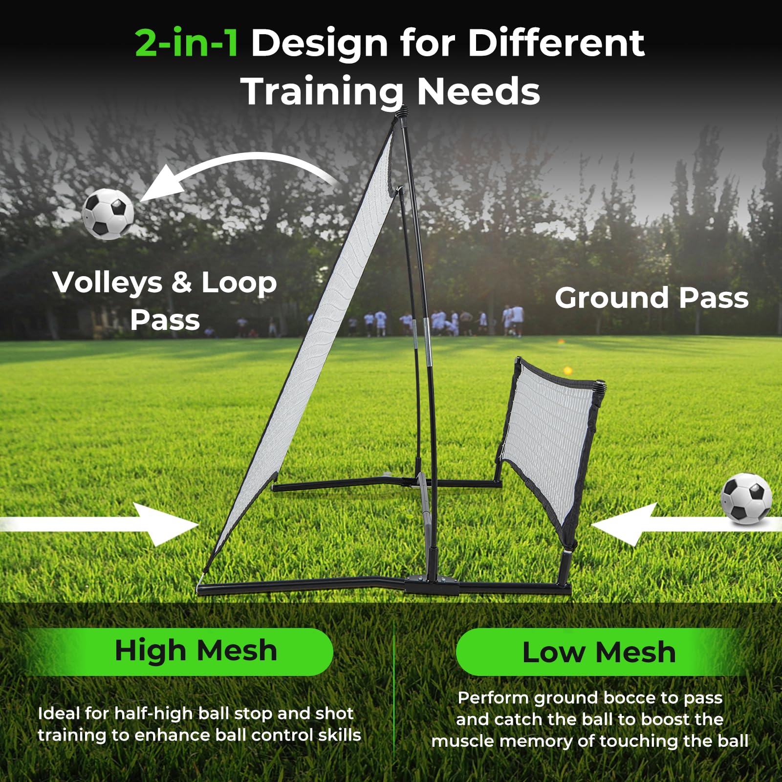 Soccer Trainer 80"x40", rete rimbalzante da calcio 2 in 1 con borsa per il trasporto, rete portatile per allenamento di calcio a due lati per abilità di passaggio di calcio, allenamento di squadra