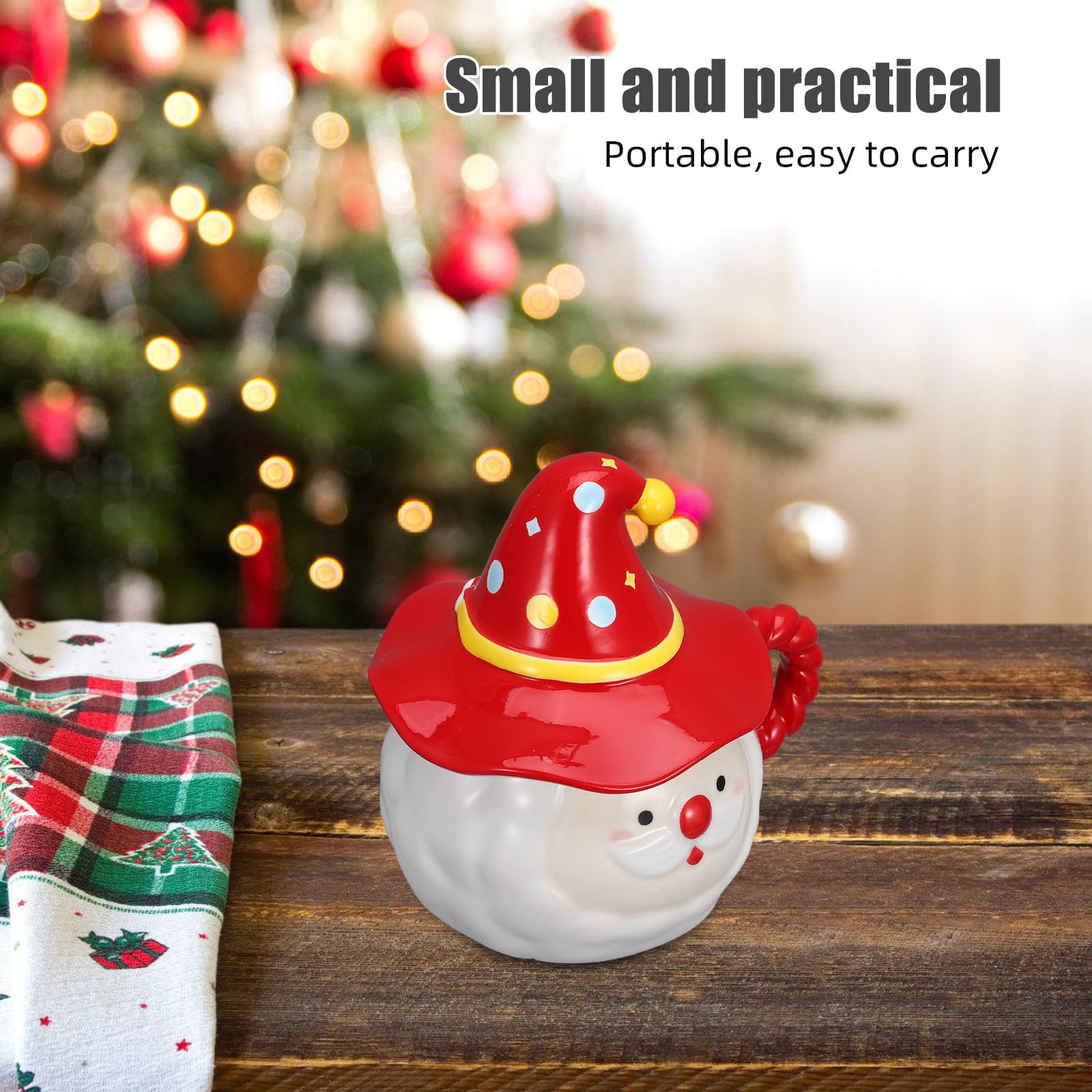 Housoutil Taza de Café Navideña con Tapa en Forma de Gorro, Taza de Cerámica 3d de Papá Noel.