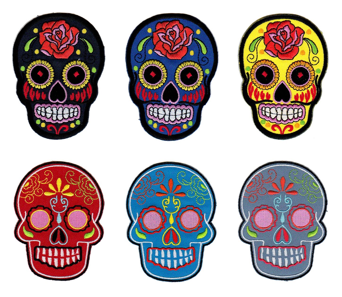 Mexican Sugar Skull Sew-On Patch Pack of 6