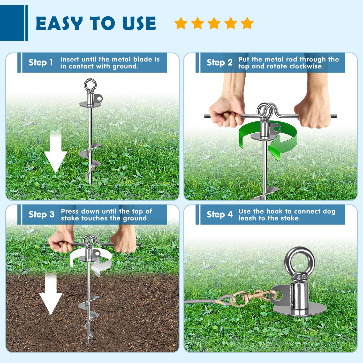 HAGWARE Dog Tie Out Stake Anti-Rust Ground Anchor Dog Stakes for Outside Large Dog up to 220lbs,360° Dog Yard Stake - Image 3