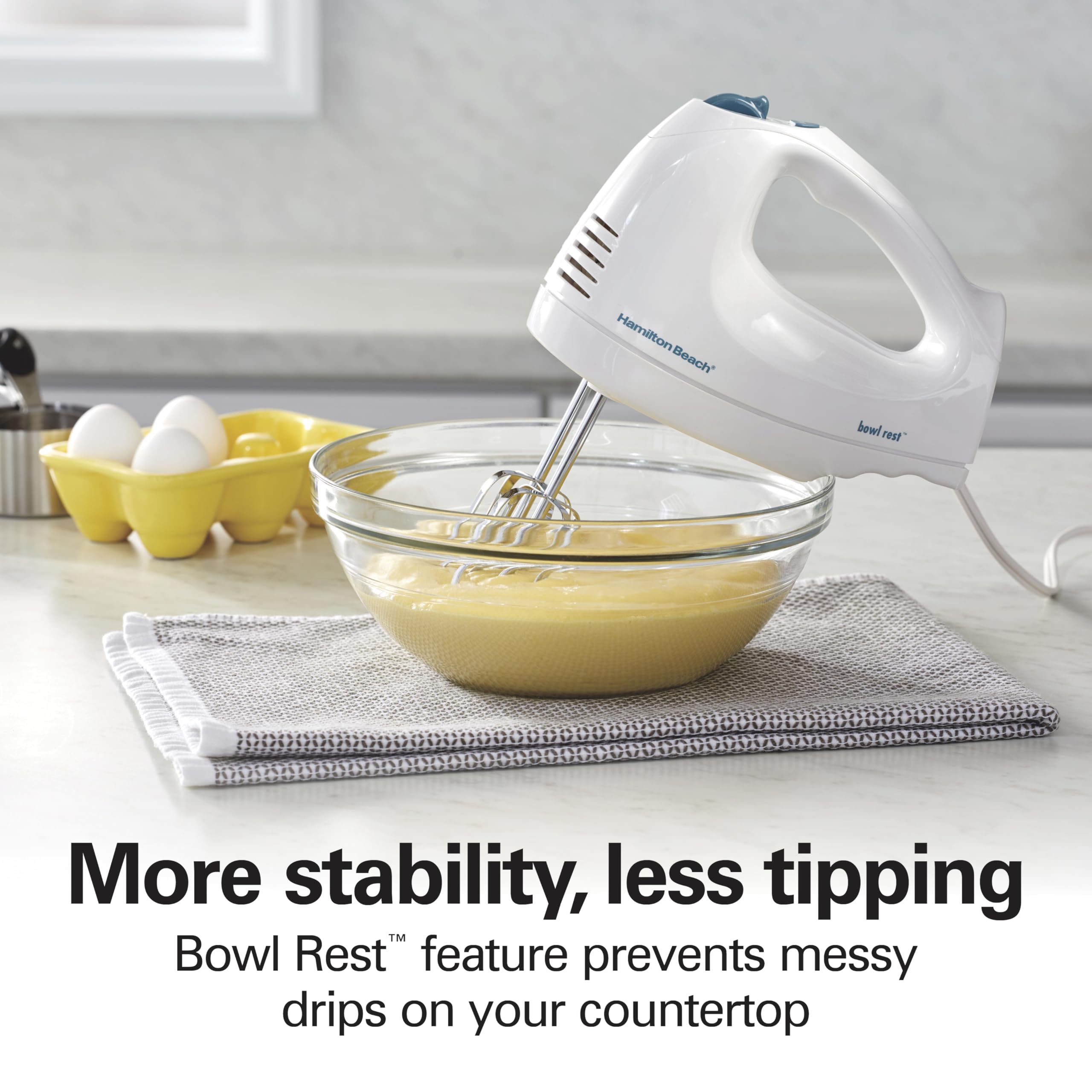 Hamilton Beach 6-Speed Electric Hand Mixer with Whisk, Traditional Beaters, Snap-On Storage Case, 250 Watts, White - Image 7