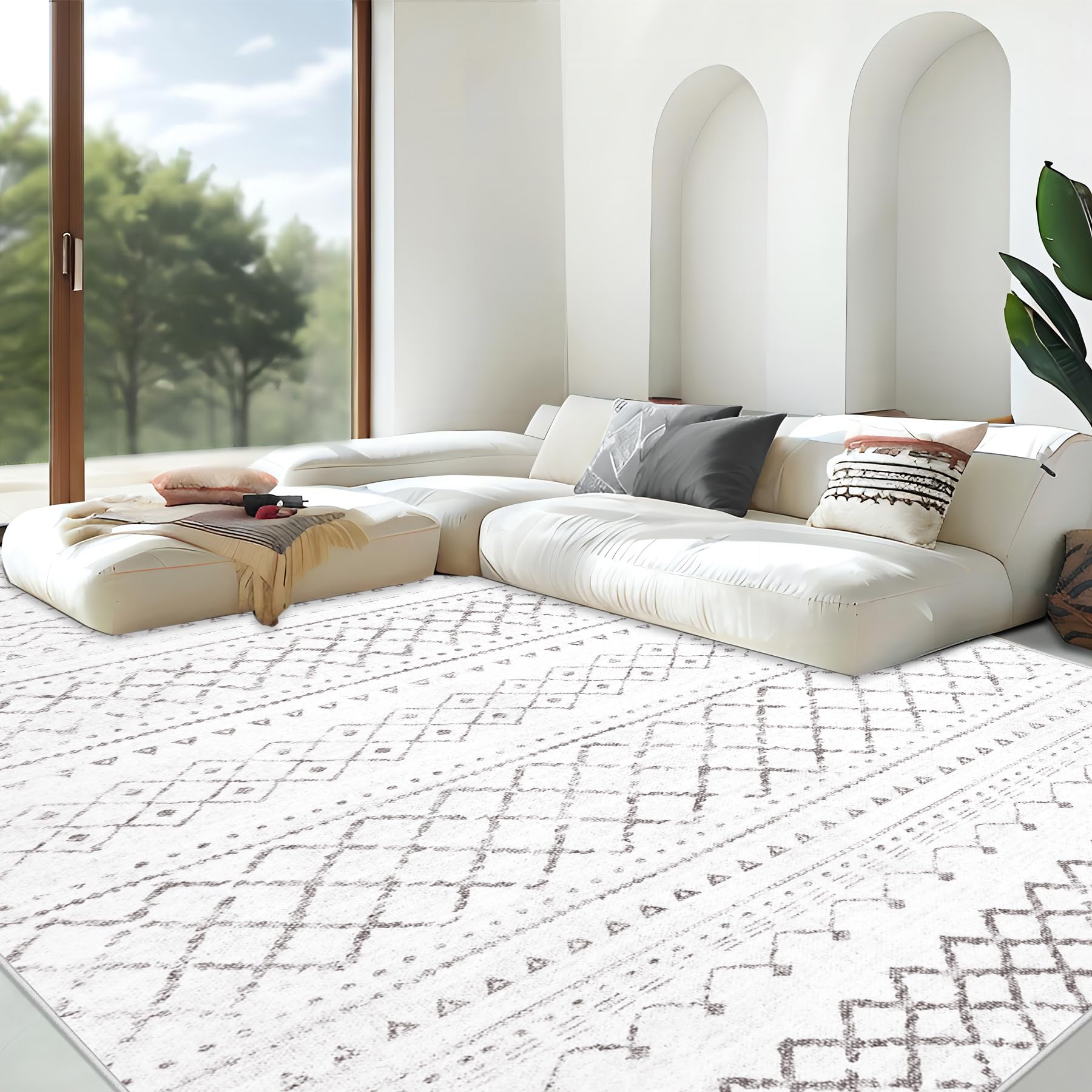 Area Rug Living Room Rugs 8x10 - Large Soft Boho Geometric Rug, Non-Slip Foldable Washable Rugs Non Shedding Morden Indoor Floor Carpet for Bedroom