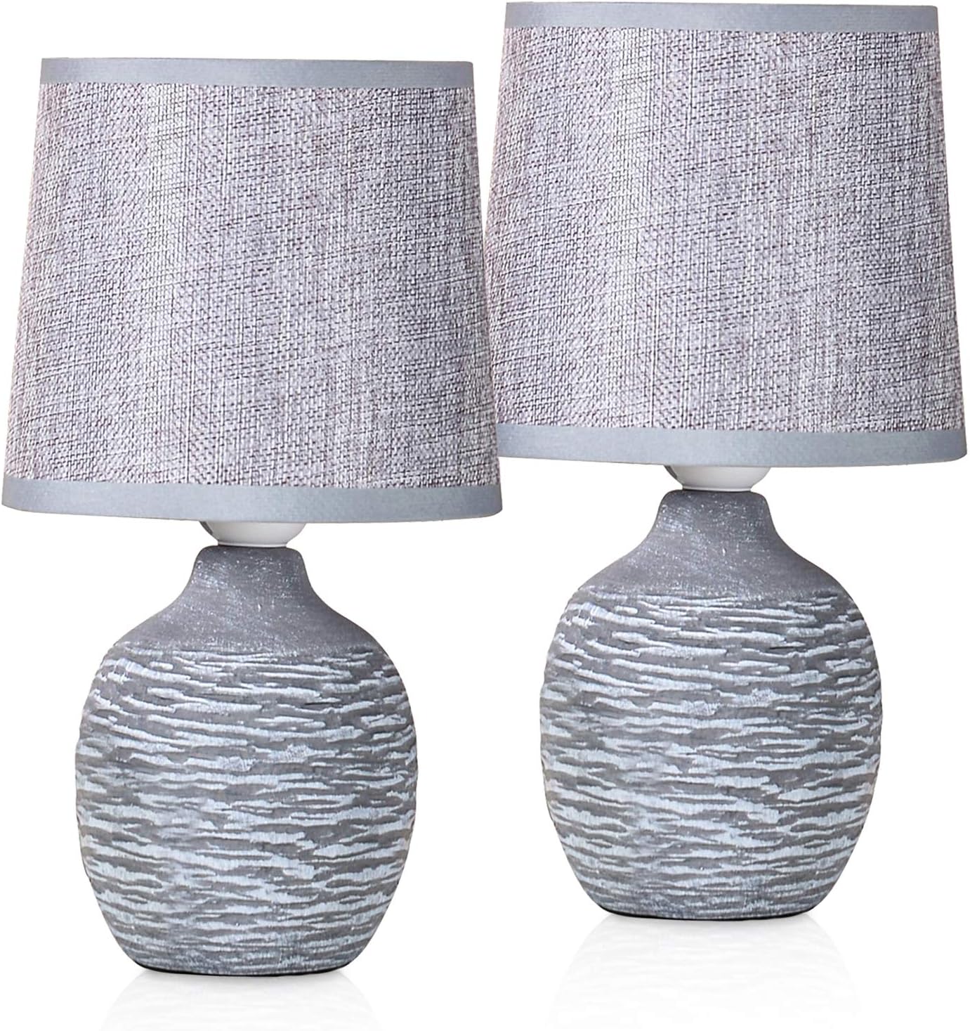 2-Pack Small Table or Bedside Lamps - Gray - Ceramic Base in Two-Tone Stone Finish - 10.6 Inches