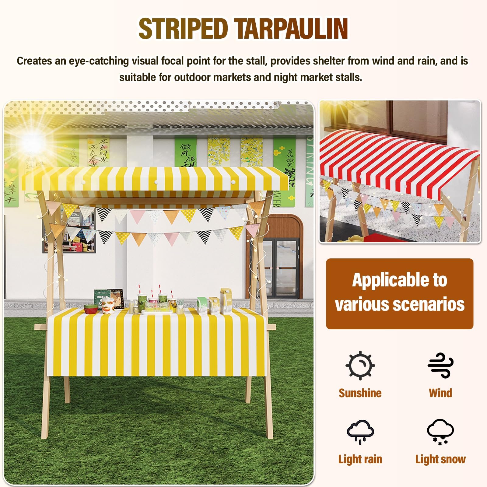 Carrito De Venta Exterior Plegable con Toldo, Puesto De Exhibición De Madera, Food Cart para Mercados, Eventos De Street Food Y Festivales, Kiosco Móvil para Vendedores Ambulantes