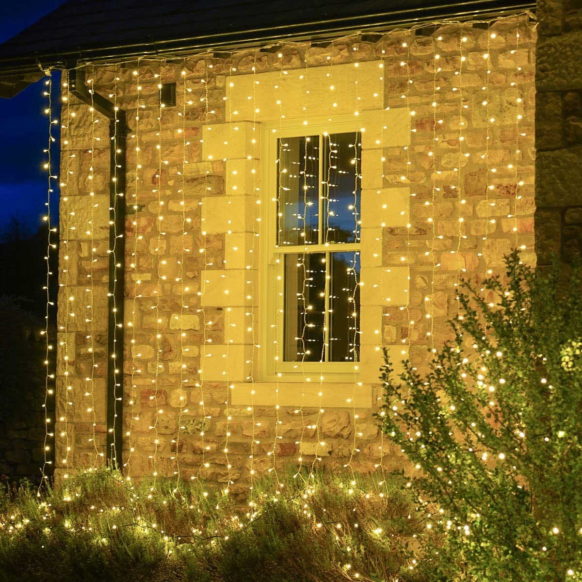 ConnectGo Outdoor 2m x 3m Connectable Extendable Curtain Lights, Clear Cable, 300 Warm White LEDs with Plug