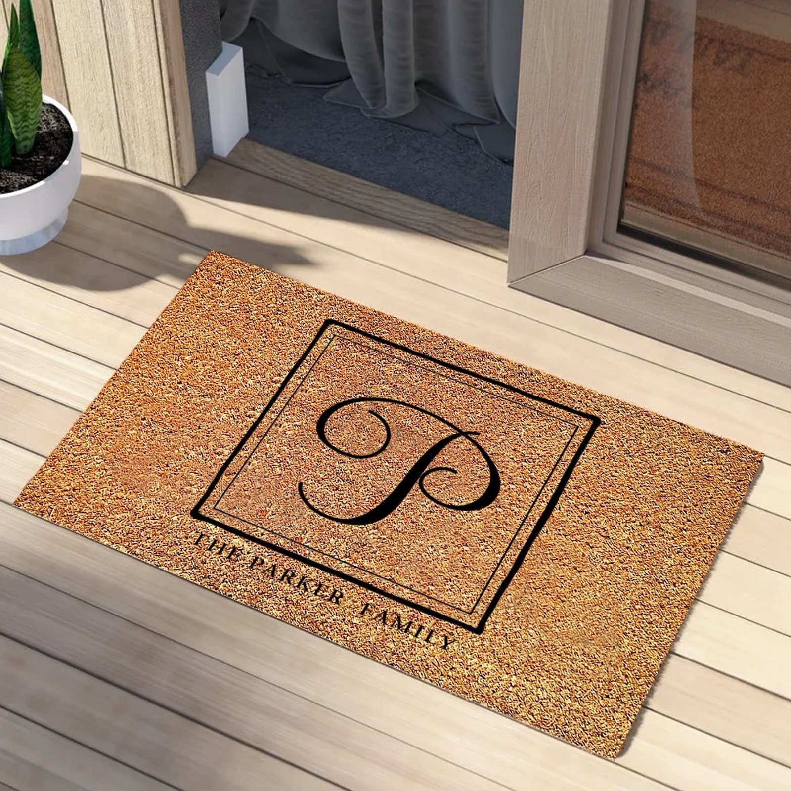 Cadeau durable première maison paillasson monogramme P