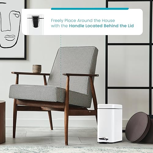 Miniatura 4 de Home Zone Living Basurero de baño de 1.3 galones, acero inoxidable delgado, pedal escalonado, 5 litros