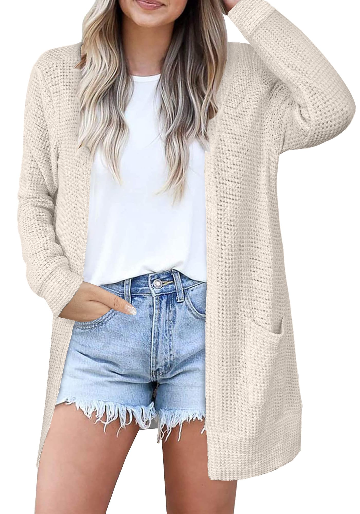 Cardigan Sweaters for Women Lightweight Open Front Waffle Knit Cardigans Casual Loose Fall Outfits for Women 2025