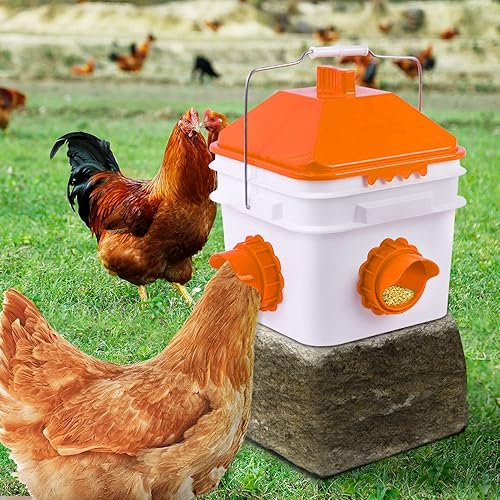 Miniatura 6 de GUEOQTC Comedero para pollo de 10 libras con 4 puertos, alimentador impermeable para aves de corral para hasta 10 pollos adultos o 15 pollitos