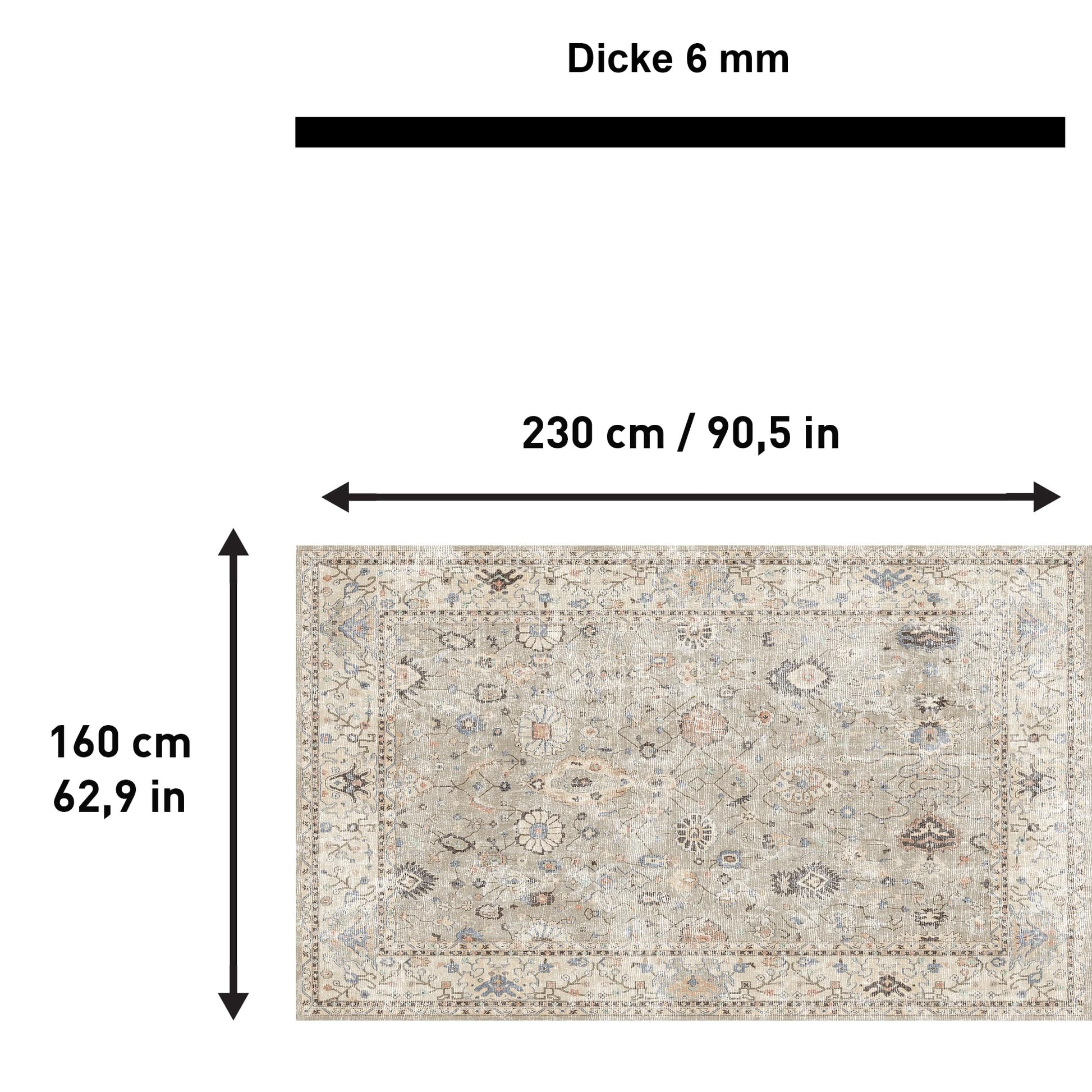 bamyum Monty Tapis Vintage Salon Imprimé Chenille Lavable Fabriqué à la Machine 160 x 230 cm, Beige Cuisine Chambre, Antibactérien Antidérapant