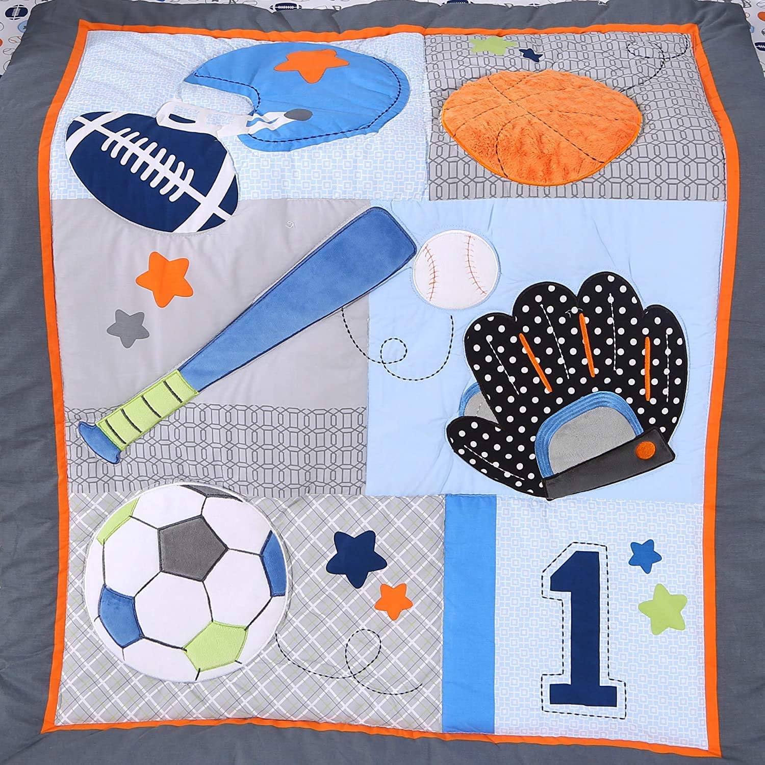 Juego de ropa de cama de algodón para bebés niños 3 PC Blue Cuna Set-Sports Baseball