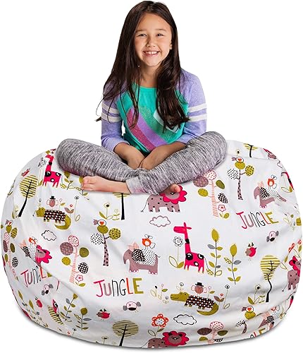 Miniatura 204 de Posh Funda de Silla Puf Rellenable para Almacenamiento de Animales de Peluche para Niños - Organizador de Juguetes Infantiles, Grande-38 - Lona