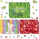 CHENGU Set of 12 Holiday Placemats 4 Pcs Shamrock Clover St. Patrick's Day Placemat 4 Bunny Rabbit Happy Easter Table Mat 12 x 18 Inch 4 Valentine Day Heart Table Mat for Home Party Kitchen Decoration