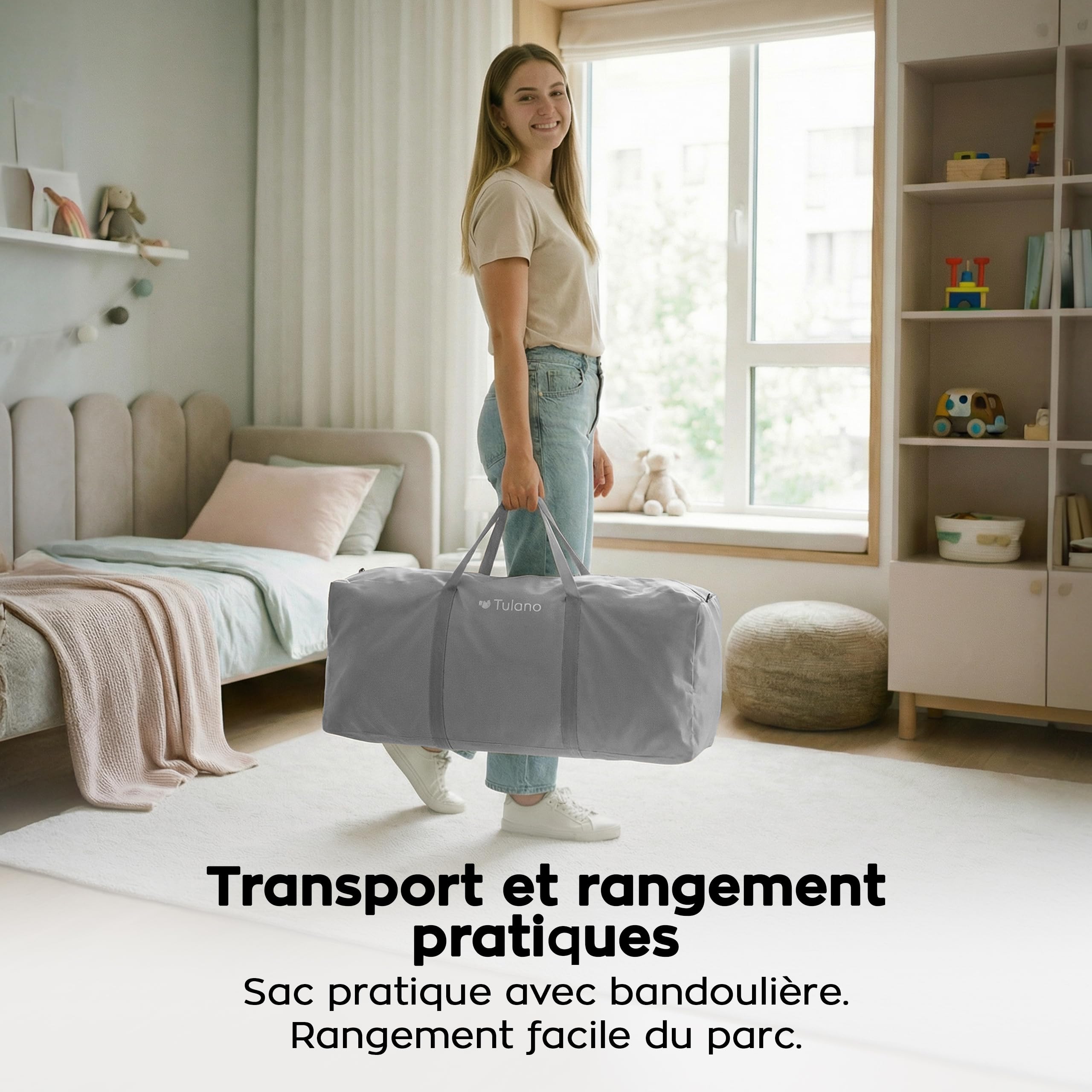 Tulano Cozy 30, parc bebe pliable, structure métallique stable, Gris | parc enfant pour usage intérieur et extérieur, parois en maille, entrée zippée, Sac de Transport, 120x120-6 à 36 mois