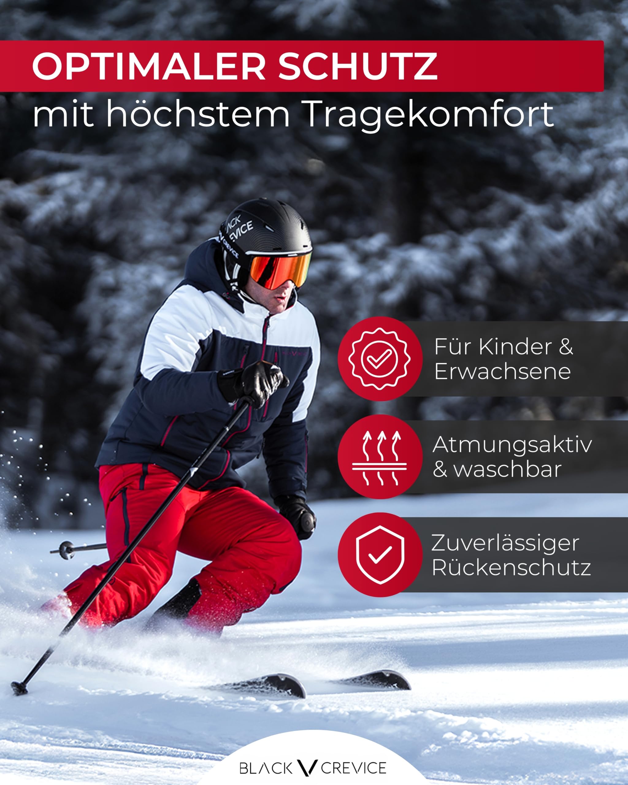 BLACK CREVICE Rückenprotektoren Weste für Kinder, Jugendliche & Erwachsene I Atmungsaktive Weste mit Anti-Shock-Schaum I Verstellbarer Hüftgurt für optimalen Sitz I Versch. Größen