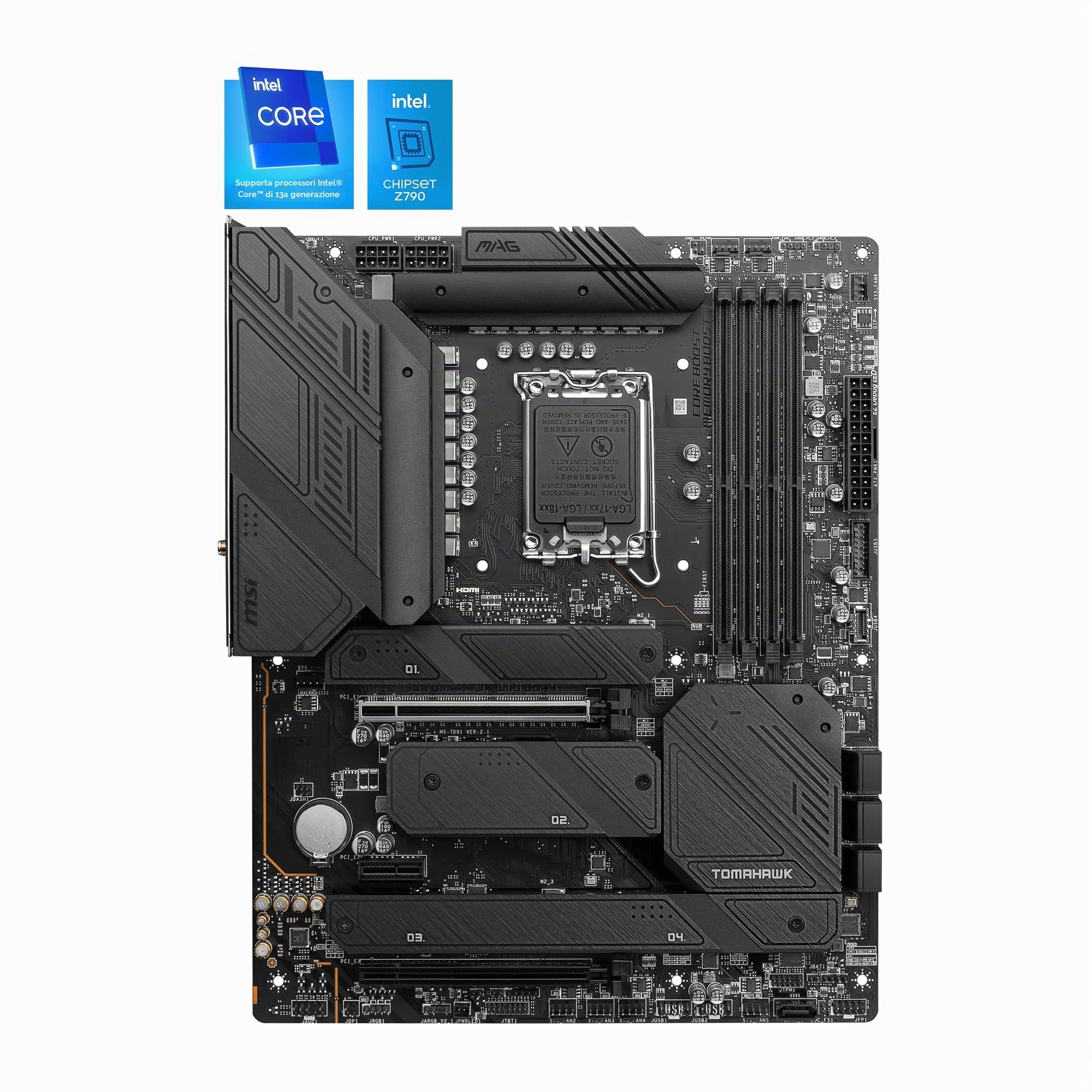 MSI MAG Z790 TOMAHAWK WIFI DDR4 Scheda madre, ATX - Supporta processori Intel 12th e 13th Gen Core, LGA 1700-90A SPS VRM, DDR4 Memory Boost 5333+MHz/OC, PCIe 5.0 e 4.0 x16, 4 x M.2 Gen4, Wi-Fi 6E