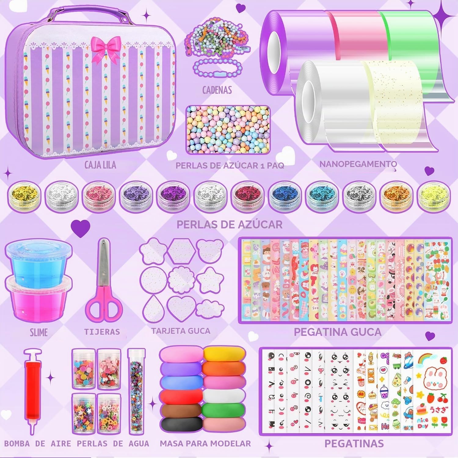 JONRRYIN 106 Piezas Cintas Nano Tape Bubble Kit, Juegos de Manualidades Cinta Nano-Tape para Niños, Cinta Multifuncional de Nanoburbujas con Perlas, Pegatinas y Accesorios