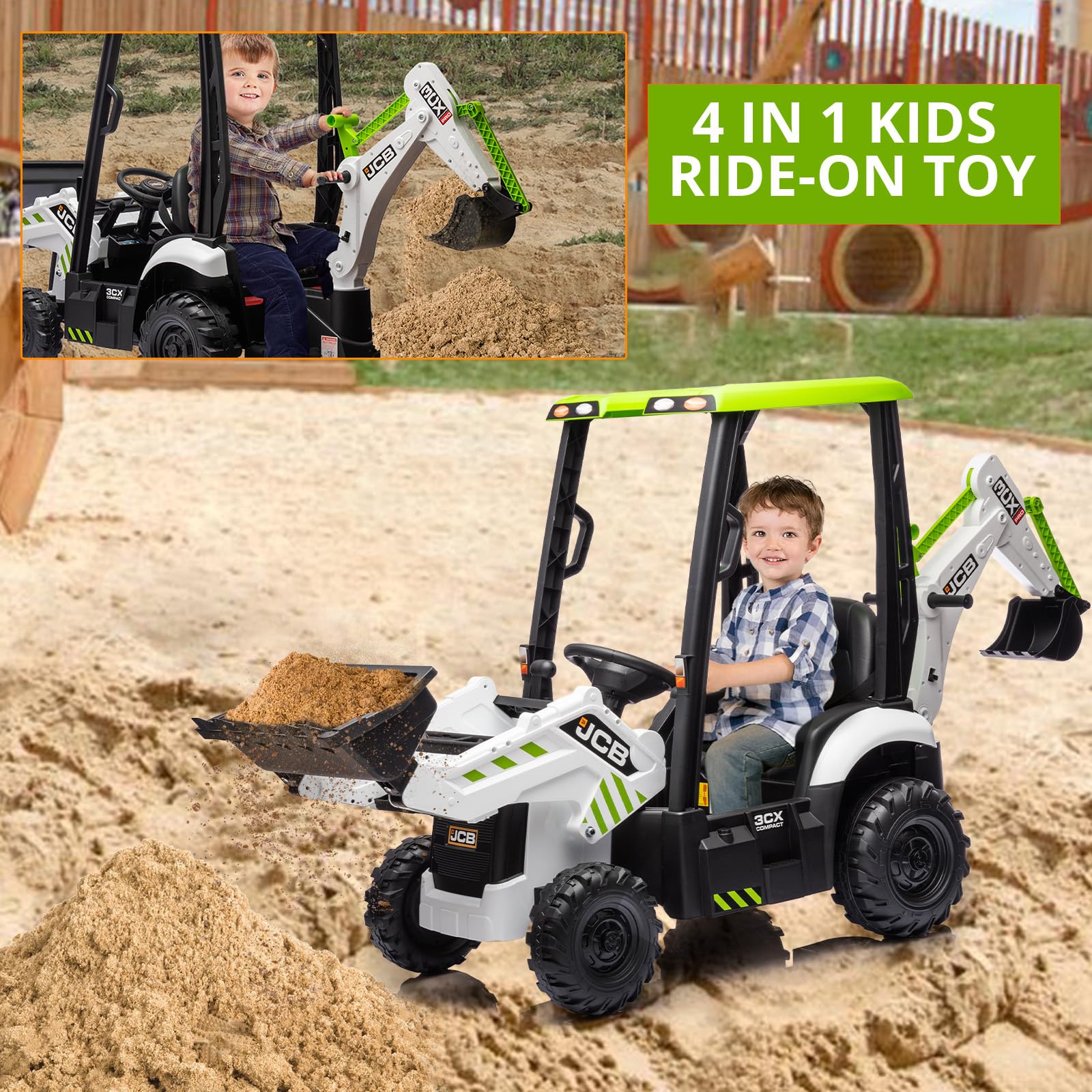 Buy 12V Licensed JCB Ride On Excavator, 4 in 1 Kids Excavator Ride