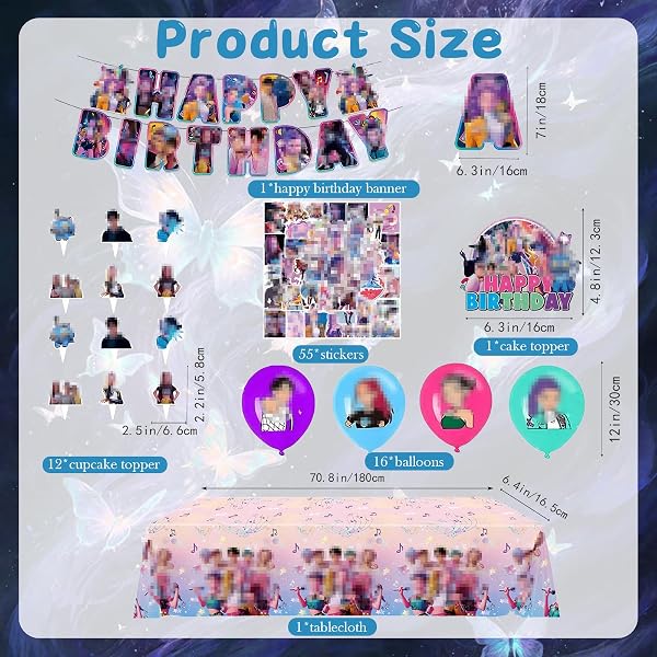 Kpop Birthday Party Decorations, 86 Pcs Anime Devil Theme Party Supplies include Tablecloth, Birthday Banner, Balloons, Cupcake Toppers, Party Hunters Decor Stickers for Kids Boys Girls - 3