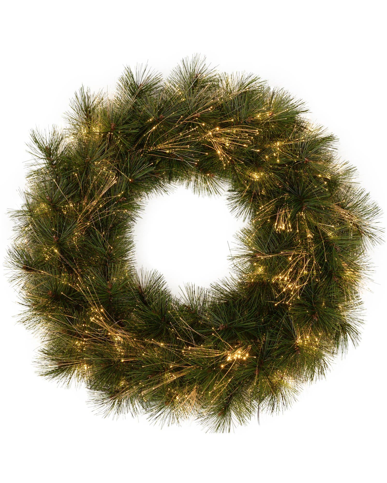 WeRChristmas Pre-Lit Pine Needle Wreath with Warm White Fibre Optic Lights, 60 cm - White