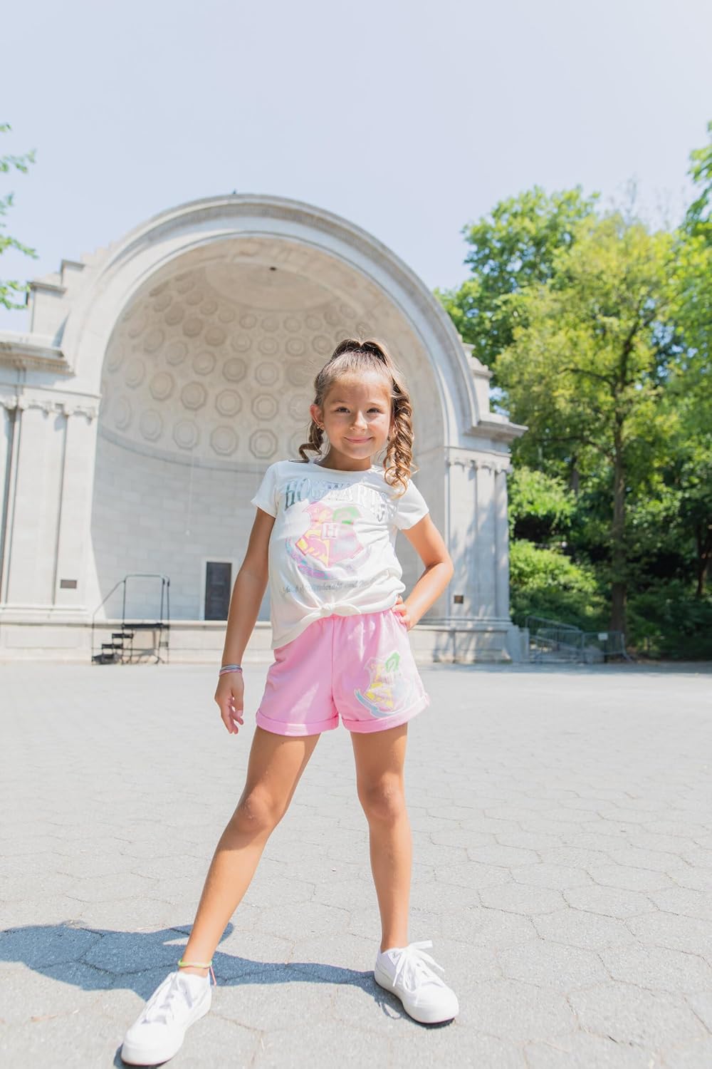 Harry Potter Girls Knotted Graphic T-Shirt French Terry Shorts Set Little Kid to Big Kid - Image 3