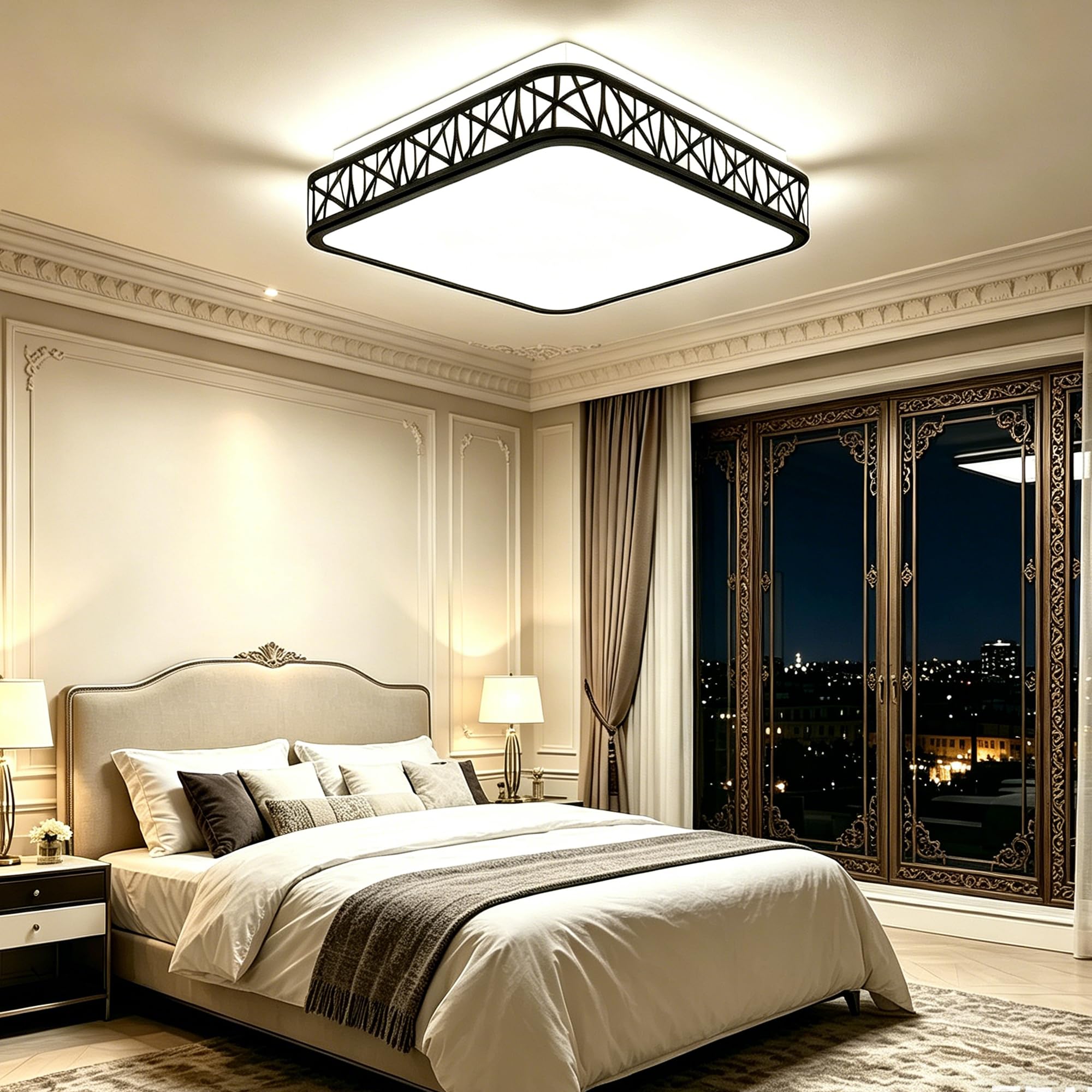 Lampa sufitowa LED z pilotem zdalnego sterowania, 35 cm, nowoczesna czarna lampa do zabudowy, 65 W, ściemniana lampa sufitowa do sypialni, salonu, kuchni, biura