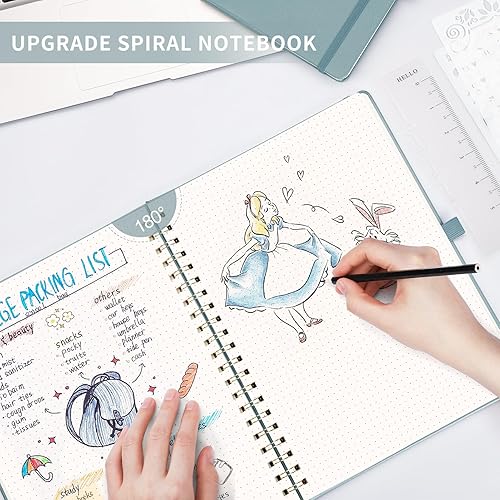 Miniatura 6 de AHGXG Cuaderno de espiral con puntos y viñetas de 8.5 x 11 pulgadas, cuaderno grande de tapa dura de cuero A4, papel de cuadrícula de puntos grueso