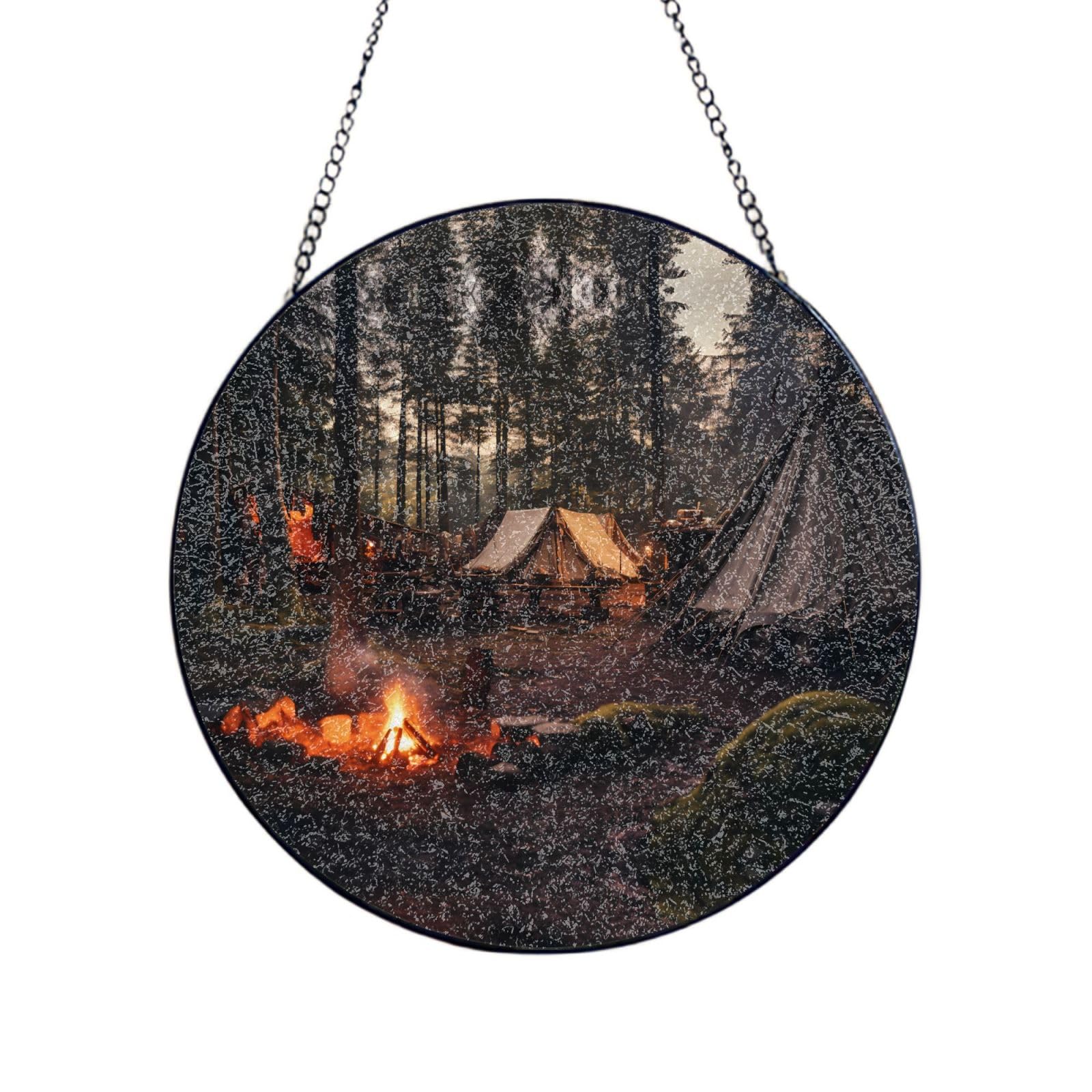 Phayah Campsites Print Stained Glass Window Hanging Sun Catchers Decoration Mother'S Day Birthday Gifts For Home Garden Porch 10in（25cm）