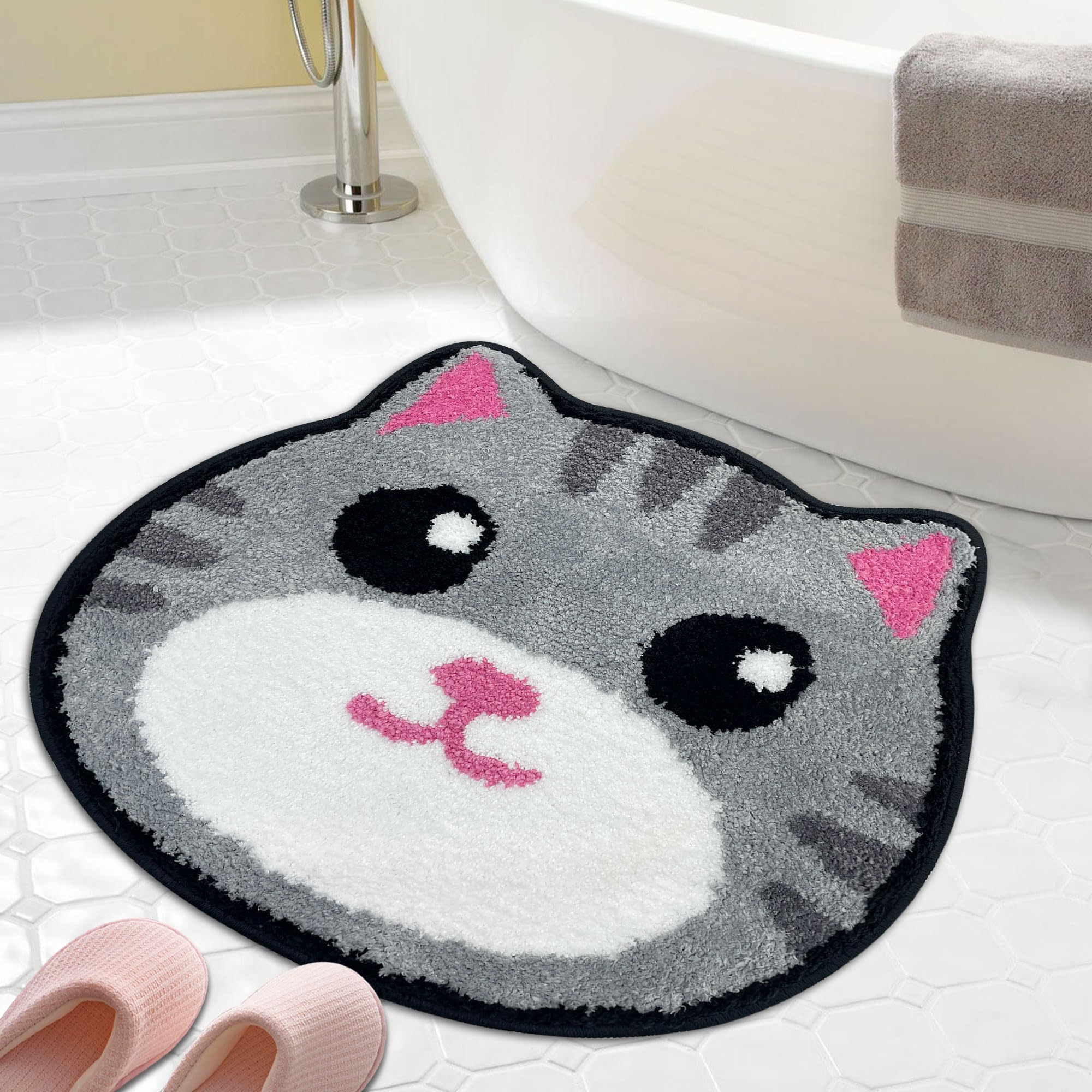 Hexagram Cat Rug, Bath Mat, Cat Bathroom Decor for Home, Cute Small Bath Mat Indoor Gifts 20×22 Inch, Non Slip Strong Absorbent Soft Washable Animal