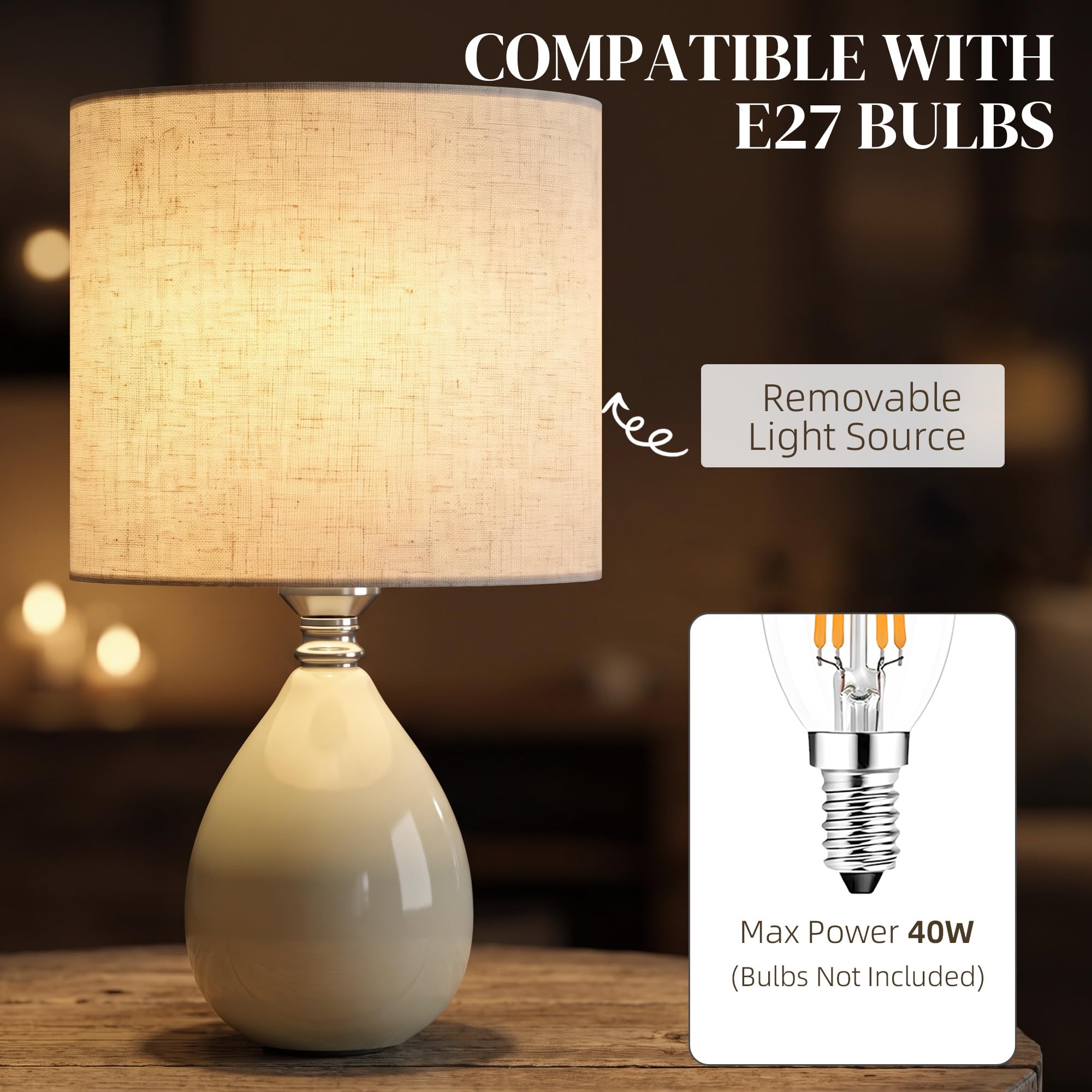Lampka stołowa HOMCOM w stylu orientalnym vintage, kremowobiała
