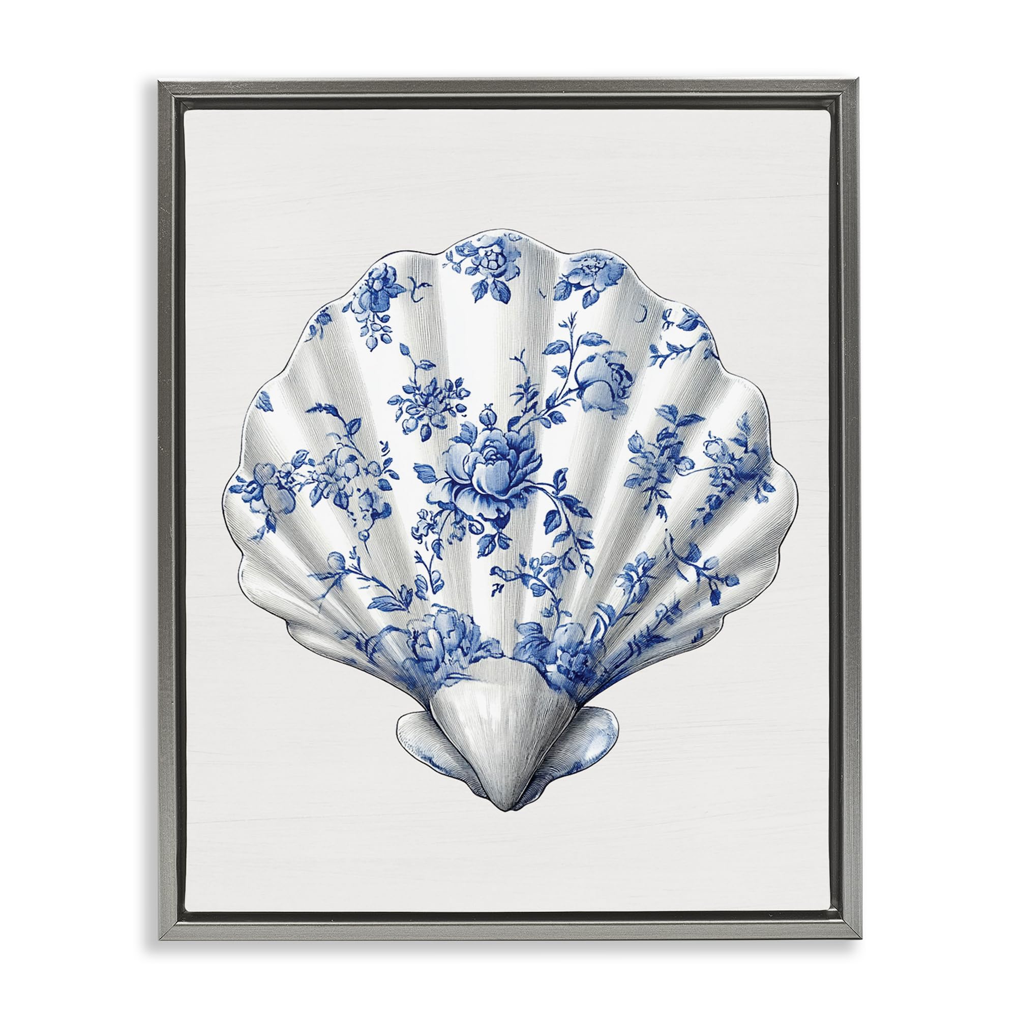 'Funky Toile Seashell'| Floating Frame Canvas Art