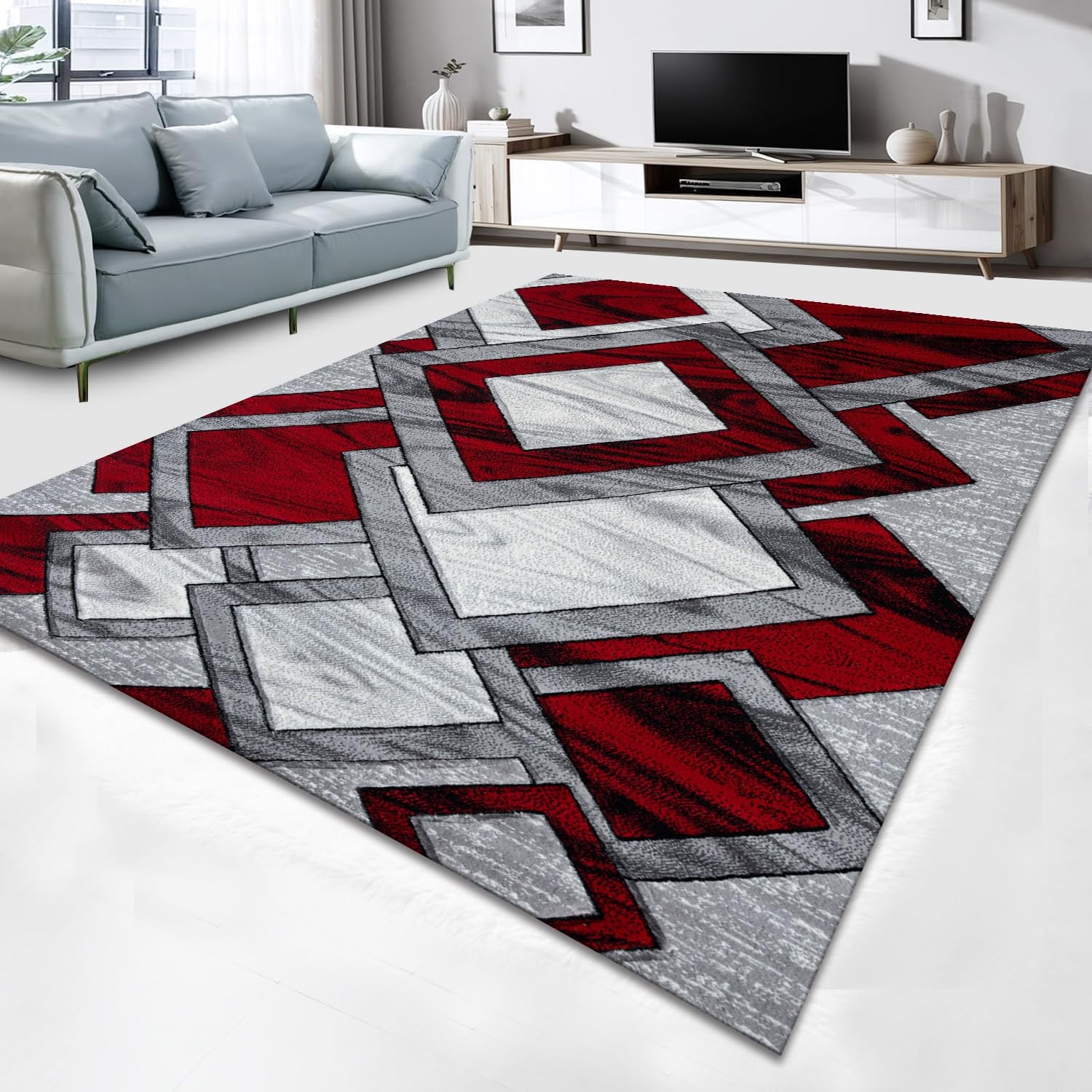 Cozy Haven Vortex Rugs - Large Fluffy Area Rug Carpet Washable Non-Slip Soft Modern Indoor Shaggy Floor Rug for Living Room, Bedroom, Hallway, Lounge – (Red, 160x230 cm)